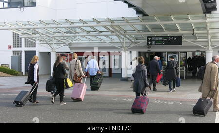 Visitors arrive at Dublin airport during a day of industrial action by drivers at Dublin Bus and Bus Eireann. Stock Photo