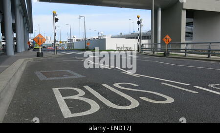 An empty bus stop at Dublin airport during a day of industrial action by drivers at Dublin Bus and Bus Eireann. Stock Photo