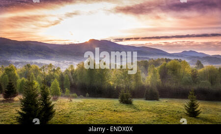 Beautiful morning in Bieszczady mountains, south-eastern Poland Stock Photo