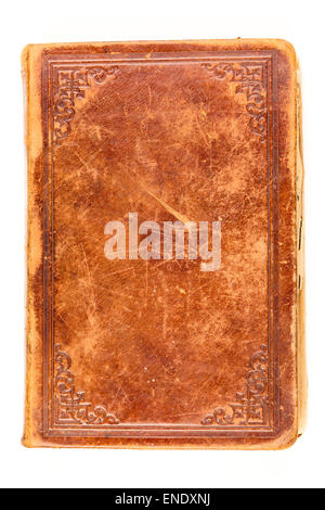 Old book leather cover isolated on white background Stock Photo