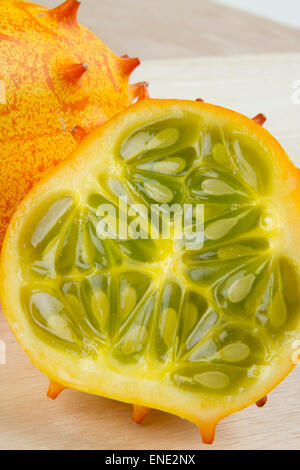 Horned melon with seeds Stock Photo