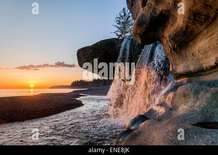 Sandcut Falls at sunset, Sandcut Beach, Vancouver Island, British ...