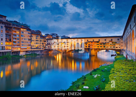 Florence. Image of Ponte Vecchio in Florence, Italy  at dusk. Stock Photo