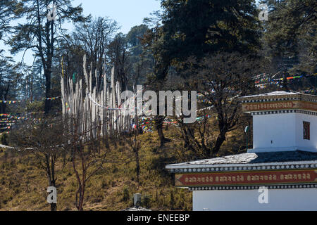 Prayer flags at Dochula pass, Bhutan, Asia Stock Photo