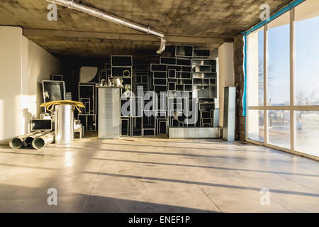 Interior of industrial building under construction Stock Photo