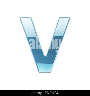 3d render of glass glossy transparent alphabet letter symbol - V. Isolated on white background Stock Photo