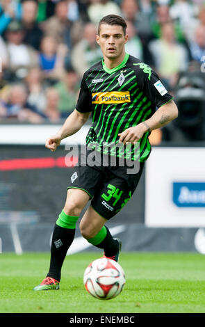 Berlin, Germany. 03rd May, 2015. Granit Xhaka of Borussia Moenchengladbach in action during the German Bundesliga soccer match Hertha BSC and Borussia Moenchengladbach at Olympic stadium in Berlin, Germany, 03 May 2015. Photo: Oliver Mehlis/dpa/Alamy Live News Stock Photo