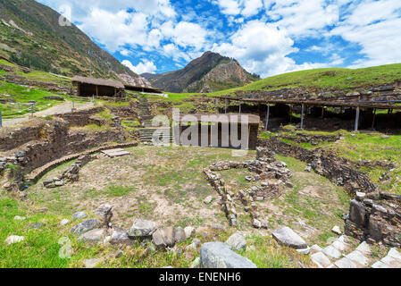 Courtyard of the historic ruins of Chavin de Huantar in Peru Stock Photo