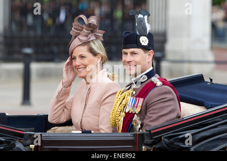 Prince Edward and Sophie, Countess of Wessex at the trooping the Colour parade for Her Majesty the Queen's birthday outside Buckingham Palace in London. Stock Photo