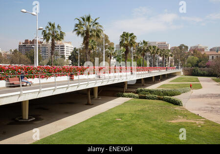 Puente de las flores - Flower Bridge over the park Jardin del Turia, Valencia, Spain Stock Photo