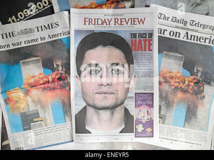 British newspapers following the terrorist attacks on the United States on 11th September 2001.