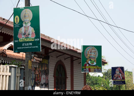 Posters attached to street lampposts of the daily Kathakali show being held around  Fort Cochin in Kochi, Kerala, India The Kathakali is a traditional Stock Photo