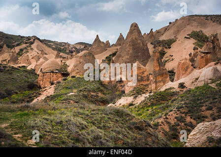 Rock Formations in the Devrent or Imagination Valley, Cappadocia.  Also known as the Pink Valley Stock Photo