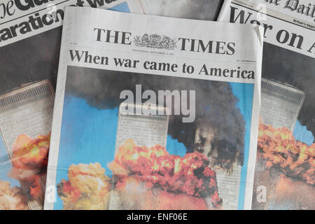 British newspapers following the terrorist attacks on the United States on 11th September 2001.