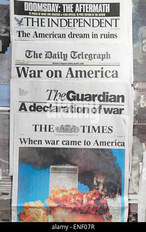 British newspapers following the terrorist attacks on the United States on 11th September 2001.