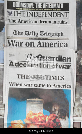 British newspapers following the terrorist attacks on the United States on 11th September 2001.