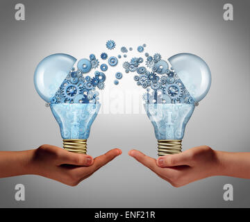 Ideas agreement Investing in business innovation concept and financial commerce backing of creativity as an open lightbulb symbol for funding potential innovative growth prospect through venture capital. Stock Photo