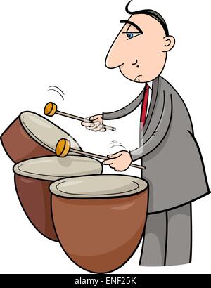 Cartoon Illustration of Musician Playing the Timpani Drums Percussion Instrument Stock Vector