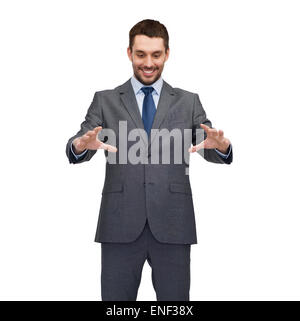 businessman working with imaginary virtual screen Stock Photo