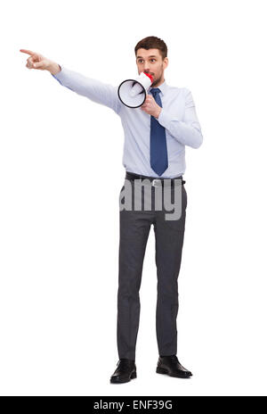 angry businessman with megaphone Stock Photo