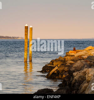 Black Point beach in Niantic Connecticut during the blue hour golden hour right before sunset in late spring early summer square Stock Photo
