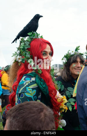 Hastings, East Sussex, UK. 4th May 2015. Quirky costume of reveller at the annual May Day Bank Holiday Jack-in-the-Green Festival, traditionally to release Jack and welcome the summer. Stock Photo