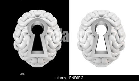 3D render of brain with keyhole shaped hole Stock Photo