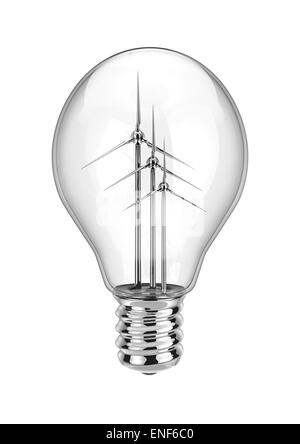3D render of light bulb with wind turbines