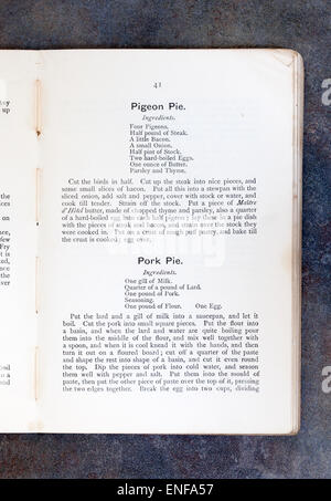 Pigeon Pie Recipe from Plain Cookery Recipes Book by Mrs Charles Clarke for the National Training School for Cookery Stock Photo