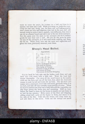 Sheeps Head Boiled Recipe from Plain Cookery Recipes Book by Mrs Charles Clarke for the National Training School for Cookery Stock Photo