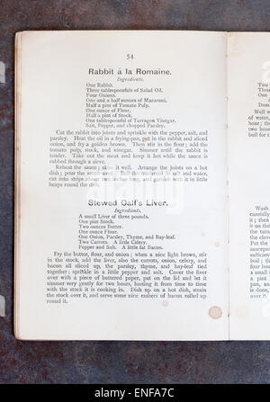 Rabbit a la Romaine Recipe from Plain Cookery Recipes Book by Mrs Charles Clarke for the National Training School for Cookery Stock Photo