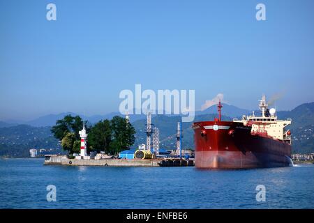 Oil tanker in Batumi oil terminal on a sunny summer day in Batumi, Georgia. Stock Photo