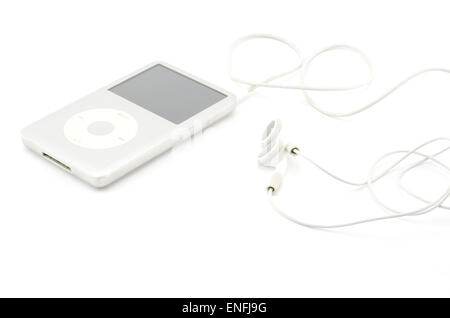 mp3 player with earphone isolated on white background Stock Photo - Alamy