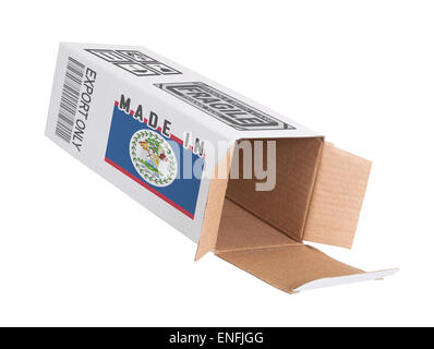 Concept of export, opened paper box - Product of Belize Stock Photo