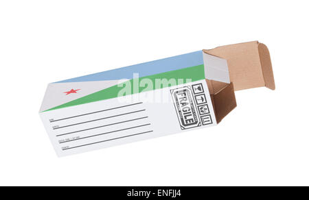 Concept of export, opened paper box - Product of Djibouti Stock Photo