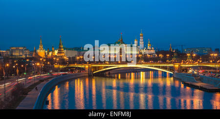 Night panoramic view of Moscow Kremlin, Russia Stock Photo