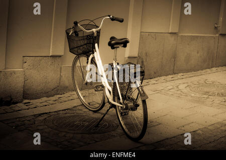 Classic vintage retro city bicycle in Stockholm, Sweden Stock Photo