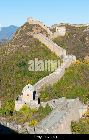 Great Wall of China, historical border fortress, restored section with watchtowers, winding through the mountains, Jinshanling Stock Photo