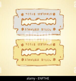 Sketch razor blade in vintage style, vector Stock Vector