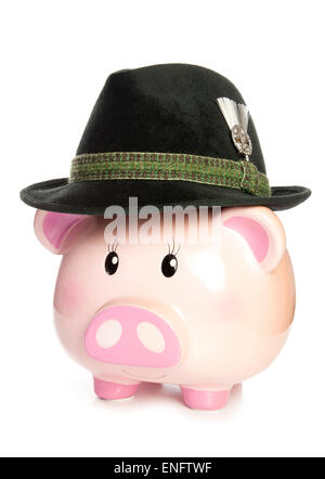 piggy bank wearing bavarian beer hat cutout Stock Photo