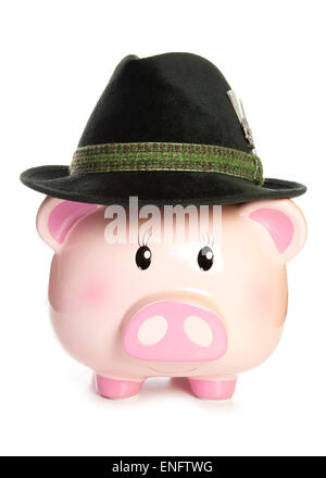 piggy bank wearing bavarian hat cutout Stock Photo