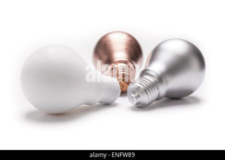Painted light bulbs on a white background for concept as energy and recycling Stock Photo