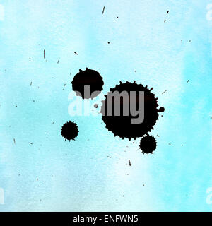 Ink spot on blue textured paper Stock Photo