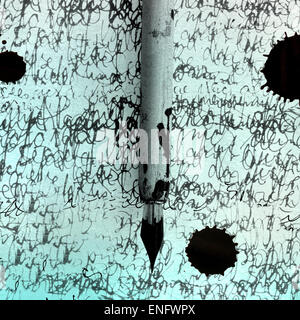 Antique pen on scratched and ink spot Stock Photo