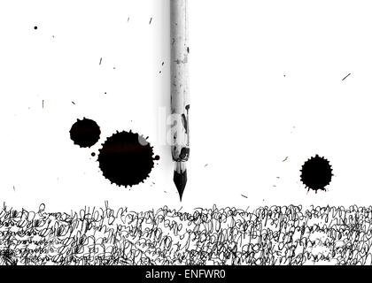 Antique pen on scratched and ink spot Stock Photo