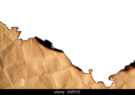 burned paper on a white background Stock Photo