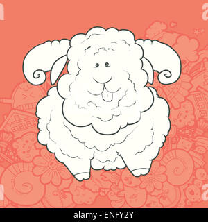 Vector Illustration Cute Hand Drawn Sheep. Greeting card New Year. Stock Photo