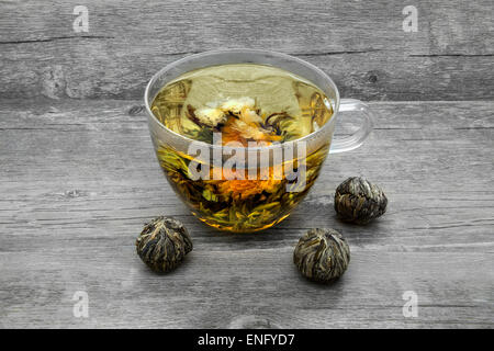 Jasmine tea and jasmine balls. Traditional Chinese jasmine tea Stock