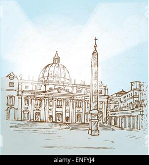 vatican city  background hand draw Stock Vector
