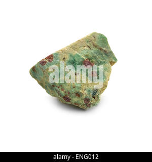 Natural rough ruby in zoisite stone on a white background. Stock Photo